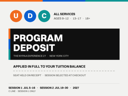 U, D and C route bullets above a Program Deposit sign, ages 9-12, 13-17 and 18+